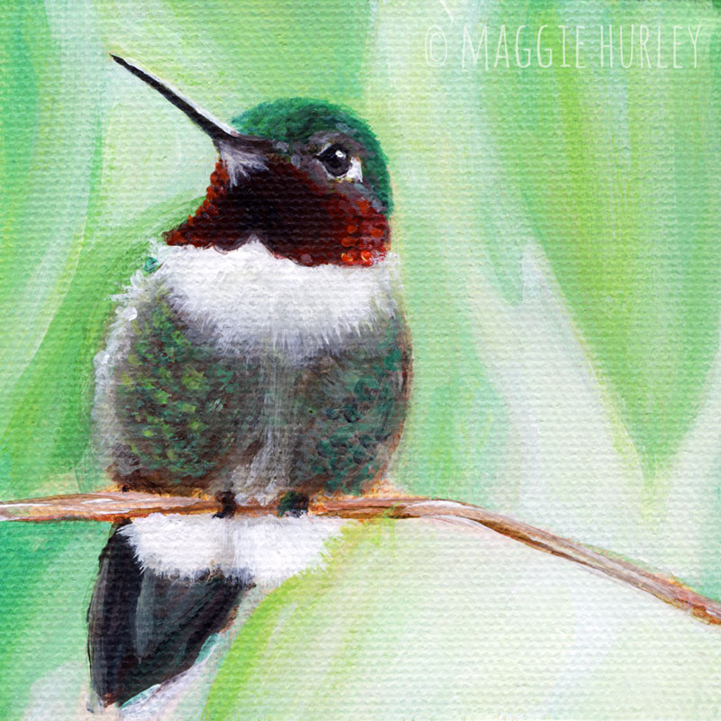 Ruby-Throated Hummingbird - Bird Art Print on Wood - Maggie Hurley