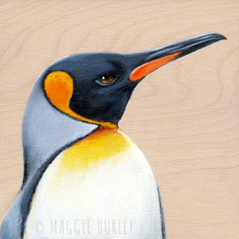 King Penguin Bird Art Print on Wood Maggie Hurley